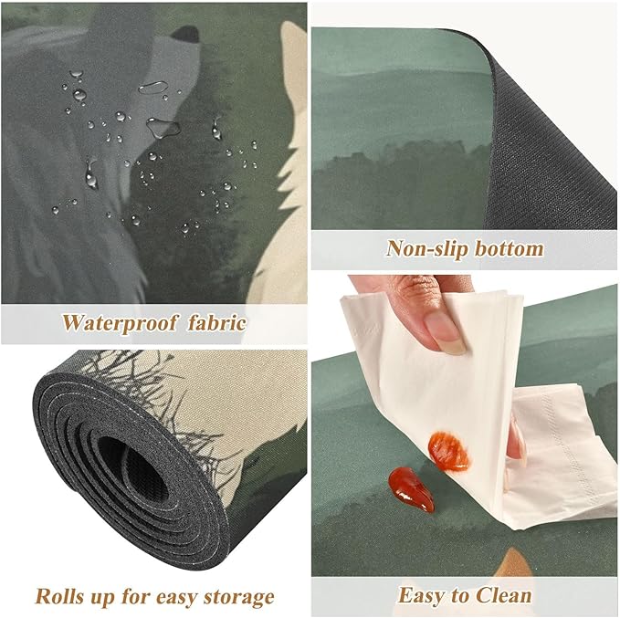 2 in 1 Table Runner Trivet for Hot Pots and Pans Heat Resistant Non Slip Waterproof 39 x 12 Inch Decorative Table Protector for Kitchen Countertop Cute Wolves Back and Green Mountain