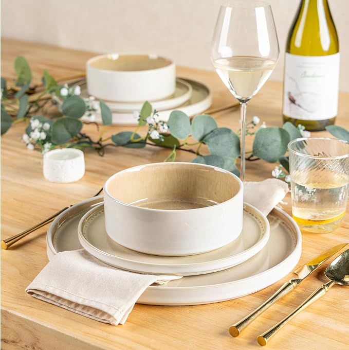 AmorArc Ceramic Dinnerware Sets, Handmade Reactive Glaze Stoneware Plates and Bowls Sets,Highly Chip and Crack Resistant | Dishwasher & Microwave Safe Dishes Set, Service for 8 (24pc)