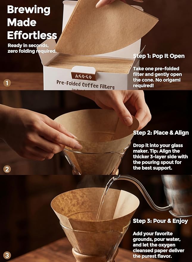 AGOGO Pour Over Coffee Maker Glass with 50pcs Paper Filters -for Home, Office, Camping, Cafes - Easy Clean Coffee Dripper Set (Soft Towel&Brush)(28oz Diamond Design w/Paper Filters)