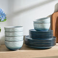Sweese Porcelain Dinnerware Sets for 6, 18 Pieces Plates and Bowls Sets, Handcrafted Minimalist Dinner Set, Chip and Scratch Resistant Dish Set, Dishwasher & Microwave Safe, Ocean Blue