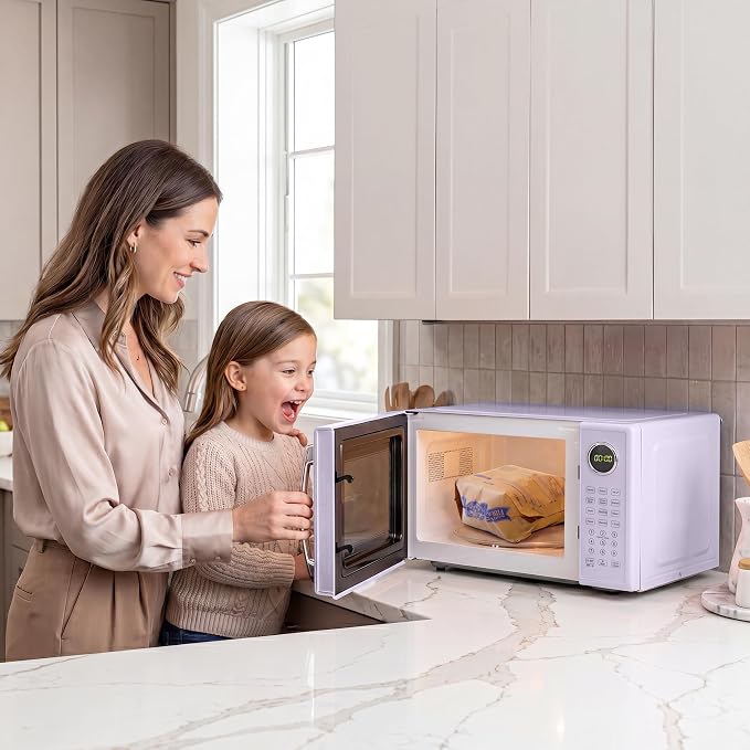 Nostalgia Modern Retro Compact Countertop Microwave Oven - 1.1 Cu. Ft. - 1000-Watts with LED Digital Display - Child Lock - Easy Clean Interior - Lavender