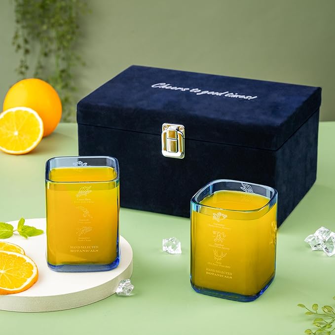 Upcycled Bombay Sapphire Gin Glasses for Drinks - Set of 2 with Velvet Gift Box | Eco-friendly Glassware handcrafted from Gin bottles | Ideal for Gin, Whiskey, Juices, Smoothies, Cocktails