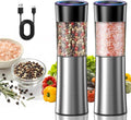 CIRCLE JOY Rechargeable Gravity Electric Salt and Pepper Grinder Set Automatic Stainless Steels Salt and Pepper Mills with LED Light, No Battery Needed, Adjustable Coarseness,for Home Kitchen BBQ