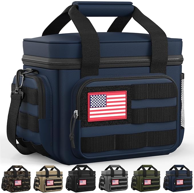 HOTOR Lunch Box for Men & Women - Insulated Lunch Bag with Multiple Pockets, Tactical Cooler Bag for Work, Hiking, Camping, Fishing, Travel, Navy Blue, 11.0" x 8.3" x 7.1"