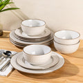 GBHOME Ceramic Dinnerware Sets,12 pcs Embossed Elegant Stoneware Plates and Bowls Sets, Housewarming Wedding Gift | Dishwasher & Microwave Safe | Dishes Set Service for 6