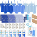 Nuogo 12 Sets New Parent Shower Prizes for Player Winners Adult, Wedding Bridal Shower Gift, Plastic Tumbler Notebook Scented Candle Ballpoint Pen Bag (Gradient Blue,Classic Style)