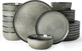 Famiware Milkyway Stoneware Dinnerware Set, 24-Piece, Double Reactive Glaze, Plates and Bowls, Service for 8, Microwave and Dishwasher Safe, Scratch-Resistant, Greenish Brown