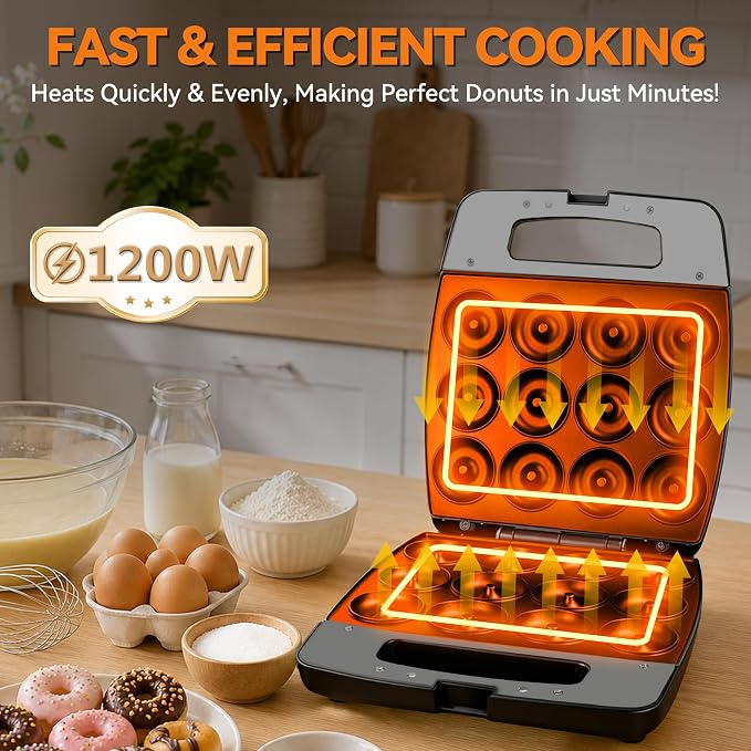 Baker's Friend Mini Donut Maker Machine, Bake 12 Mini Doughnuts, Maquina Para Hacer Donas, Perfect for Breakfast, Snacks, Desserts & More, Graphite