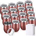 Remagr 16 Pack Stainless Steel Wine Tumblers 12 oz Insulated Vacuum Wine Cup Set Double Wall Stainless Steel Stemless Mug Glasses for Coffee Soda Whiskey Outdoor Travel (Rose Gold)