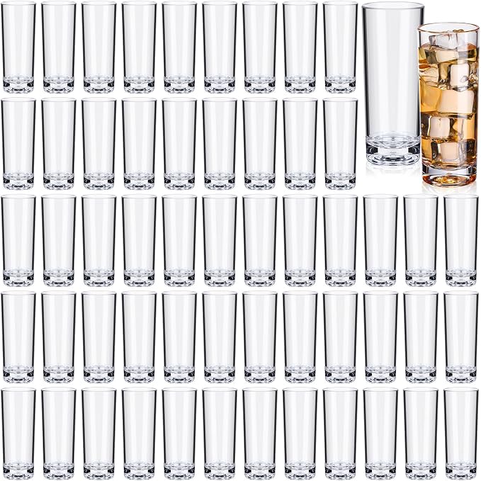 FillTouch 72 Pcs Shot Glasses Set 2.2 oz Mini Shot Cup Bulk, Clear Plastic Unbreakable Base Plastic Glass for Custom, Birthday Wedding Guest Gift (Tall)