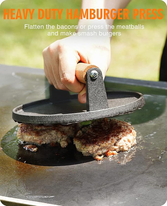 HOMENOTE Griddle Accessories for Blackstone, Commercial Grade 12 Inch Heavy Duty Melting Dome with Round Cast Iron Smash Burger Press Perfect for Flat Top Hibachi Grill Outdoor Indoor