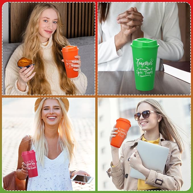 Pickmesh 15 Pcs Employee Appreciation Gifts Bulk 16 oz Plastic Tumblers with Lids Graduation Teacher Appreciation Gifts Reusable Coffee Cups for Staff Volunteer Coworker Team (Bright Color)