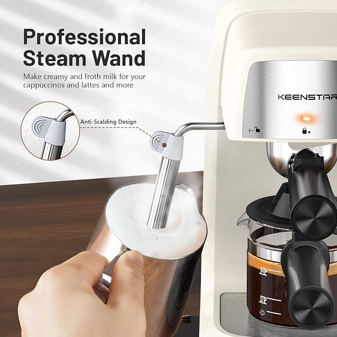 KEENSTAR 3.5Bar Espresso Machine with Milk Frother, 800W Compact Espresso and Cappuccino Maker, Preheating Function, 4-Cup Espresso Maker for Latte or Cappuccino Upgraded Version