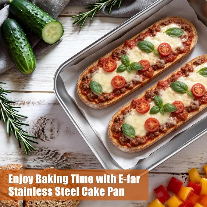 E-far Mini Lasagna Pan, Stainless Steel Rectangular Baking Pan, 9x7x2 Inch Sheet Cake Pan Metal Bakeware Toaster Oven Tray for Brownie Casserole, Deep Side & Heavy Duty, Anti-Rust & Dishwasher Safe