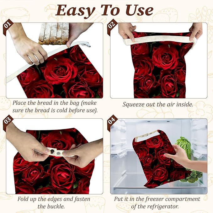 Bread Bags for Homemade Bread, Red Rose Flower 2 Pack Linen and Beeswax Sourdough Storage Bags, Reusable Keeper, Keeps Breads Fresh Longer, Gifts for Bakers