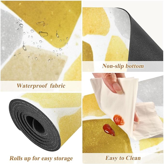 2 in 1 Table Runner Trivet for Hot Pots and Pans Heat Resistant Non Slip Waterproof 39 x 12 Inch Decorative Table Protector for Kitchen Countertop Yellow Terrazzo
