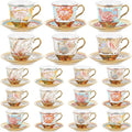 Teenyyou Set of 18 Tea Cups and Saucers Tea Party Decorations Floral Porcelain 5.4 oz British Gift for Women Birthday Party, Church, and Mother's Day (Vibrant Style)