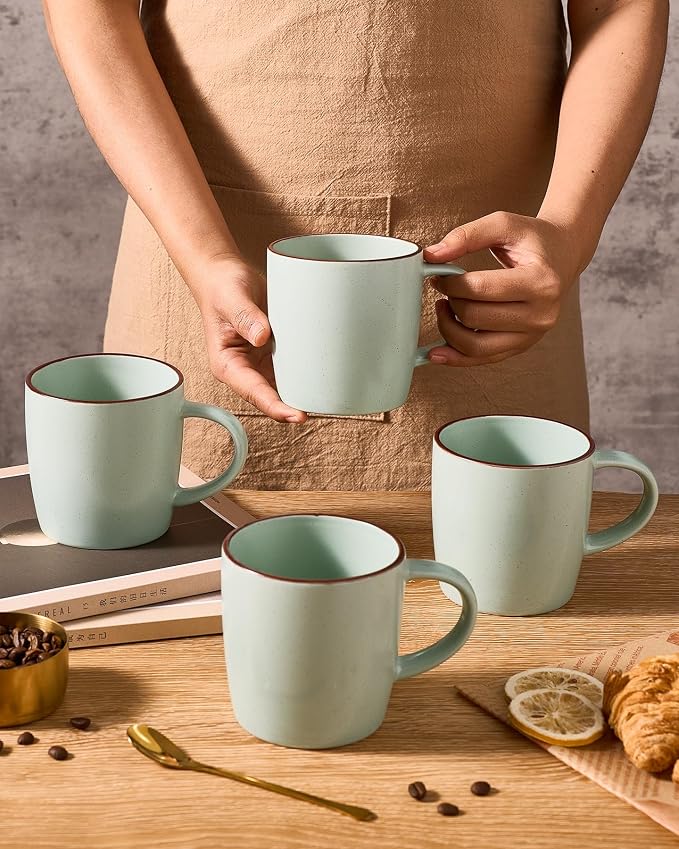 famiware Mercury Coffee Mugs 13 oz, Coffee Mugs Set of 6 with Handle, Cups for Latte, Hot Tea, Cappuccino, Mocha, Cocoa, Light Green