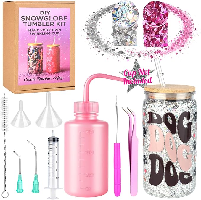 kiddgroo Snow Globe Tumbler Supplies – 11 Pcs DIY Glitter Snowglobe Tumbler Craft Supplies Starter Kit, Accessories Only (Cup Not Included)