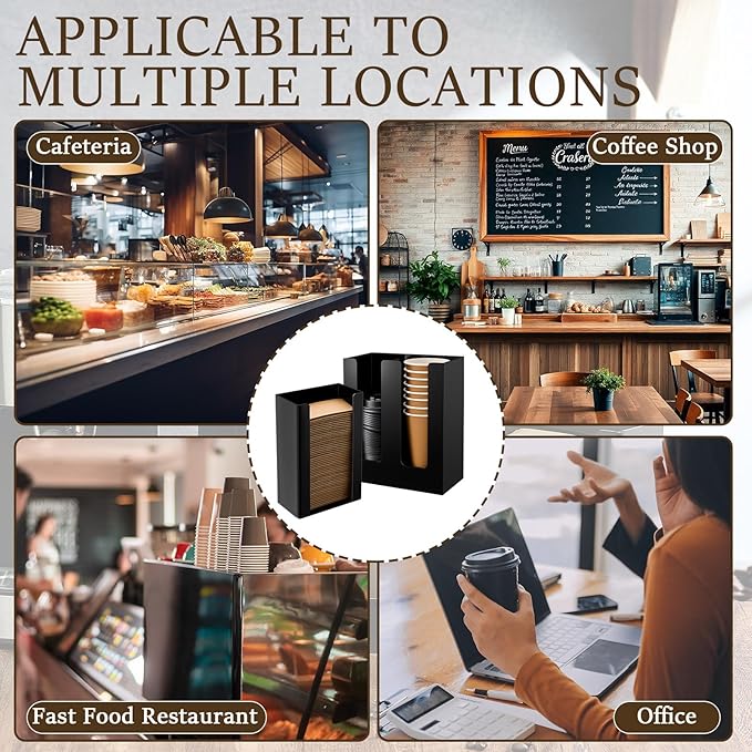 AceOrbit 2 Pack Coffee Cup Sleeve Holder, Coffee Cup and Lid Storage Organizer Holder,Black Vertical Dispenser for Bar Kitchen Restaurant