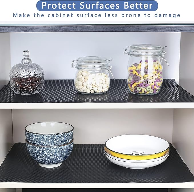 HooTown Shelf Liner Kitchen Cabinet Drawer Mats 11.8 Inch Wide x 157.5 Inch Long, Non Adhesive EVA Rubber Washable Waterproof Pantry Closet, Cupboard, Drawer Organizer Mat, Black