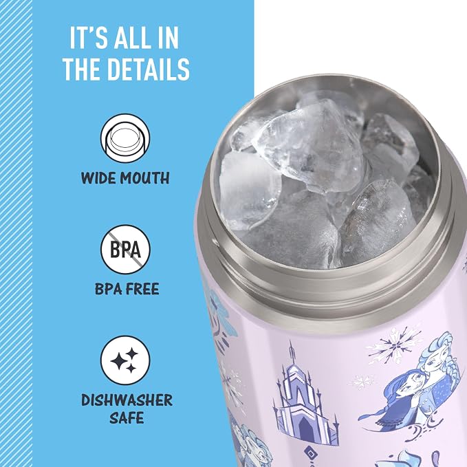 THERMOS FUNTAINER 16 Ounce Stainless Steel Vacuum Insulated Bottle with Wide Spout Lid, Frozen