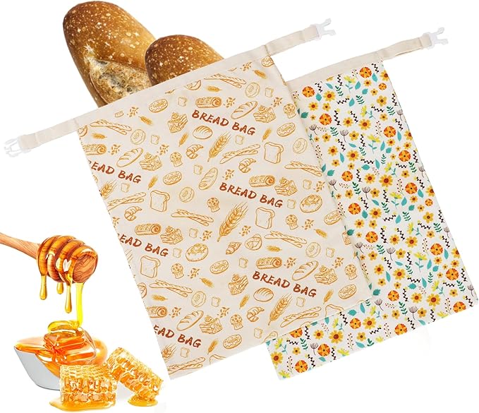 2-Pack pure cotton Reusable Beeswax Bread Bags - Large 17x13 Inch for Sourdough & Homemade Bread Storage | All-Natural Beeswax Preservation, Eco-Friendly Cotton Food Bags - Easy to Clean & Daily Use