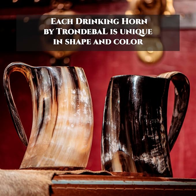 Viking Drinking Horn Mug - Unique Gifts for Men, 15-20 Oz Natural Ox Horn Cup & Cofee Stein | Cool Unique Gift for Brother or Dad, Home Decor Accessories | Shot Glasses for Beer, Ale, Mead, Whiskey