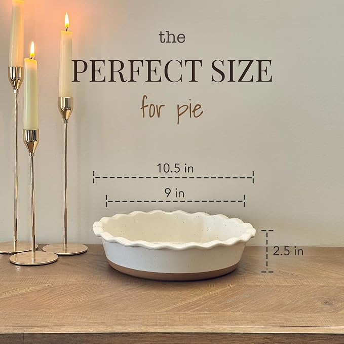 MORA Ceramic Pie Pan for Baking - 9 inch - Deep and Fluted Pie Dish for Old Fashion Apple Pie, Quiche, Pot Pies, Tart, etc - Modern Farmhouse Style Porcelain Ceramic Pie Plate - Vanilla White
