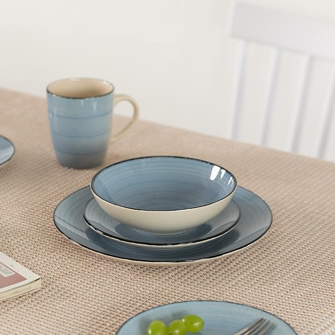 Rimmed Dinnerware Set | Mugs, Salad and Dinner Plates and Bowls Sets, Dishes with Highly Chip and Crack Resistant, Dishwasher and Microwave Safe (Blue, Service For 8)
