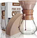 AGOGO Pour Over Coffee Maker Glass with 50pcs Paper Filters -for Home, Office, Camping, Cafes - Easy Clean Coffee Dripper Set (Soft Towel&Brush)(28oz Slim Shape w/Paper Filters)
