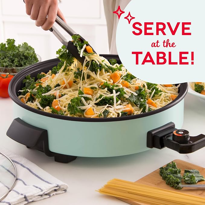 Dash Family Size Skillet - Electric Skillet for Multi-Purpose Cooking - Nonstick Cooking Surface - Tempered Glass Lid & Cool-Touch Handles - 6-Quart Capacity, Makes 24 Cups - 14", Aqua