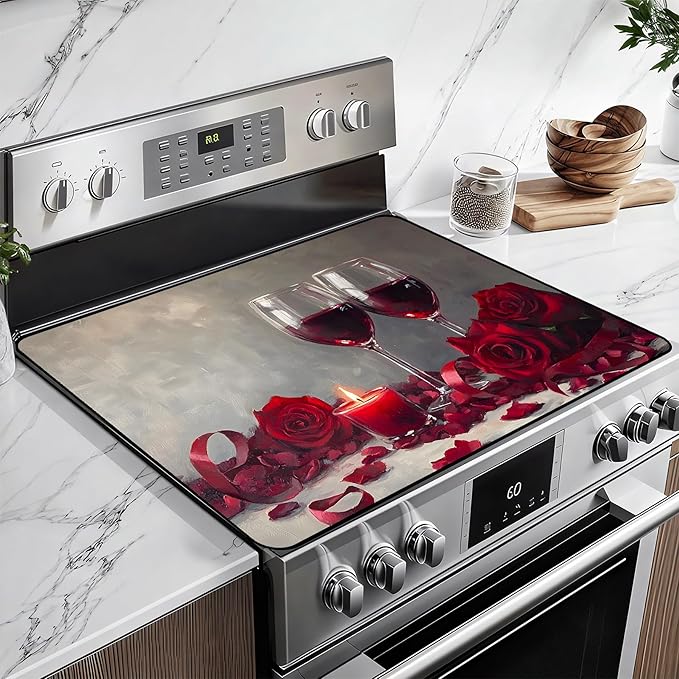 Heat-Resistant Glass Stove Top Cover with Anti-Slip Rubber Coating – 28.5x20.5 Inch Electric Stove Protector, Scratch-Resistant, Expands Counter Space, Stylish Kitchen Decor