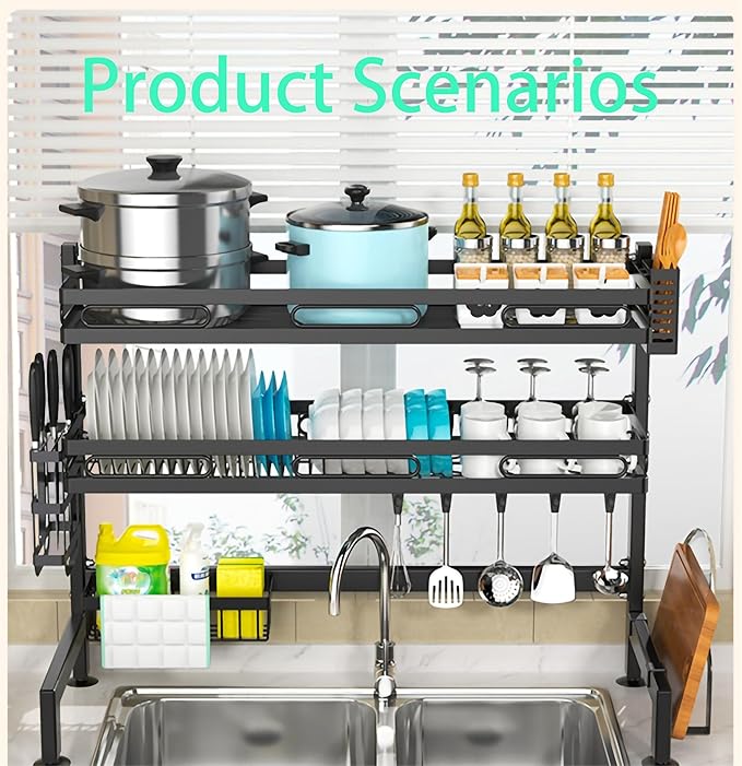 Dish Drying Rack Kitchen Organizers Storage Drying Rack Over Sink Dish Drying Rack Under Sink organizer3 Tier Dish Strainer with Storage Basket