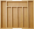 Expandable Large Utensil Drawer Organizer Cutlery Tray Bamboo Kitchen Silverware Organizer Cooking Utensil Tray Holder Adjustable Wooden Flatware Organizer for Drawer Spoon Fork Silverware Tray