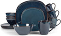 Elanze Designs 16-Piece Modern Luxury Chic Smooth Vintage Handmade Shape High Gloss Ceramic Stoneware Square Plate Mug & Bowl Kitchen Dinnerware 16 Piece Set - Service for 4, Navy Blue