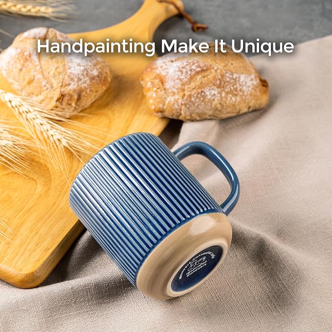 GBhome Large Coffee Mugs Set of 6, 16oz Handmade Stoneware Coffee Mugs Set with Large Handle for Cappuccino/Latte/Tea/Hot Cocoa, Dishwasher & Microwave Safe, Moonlight Blue
