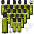 Reallnaive 4 oz Mini Glass Olive Oil Bottles Empty Sauce Condiment Bottles with Dropper Inserts and Sticker Seals Caps for Gifts Kitchen(Olive Leaf,Dark Green,20 Pcs)