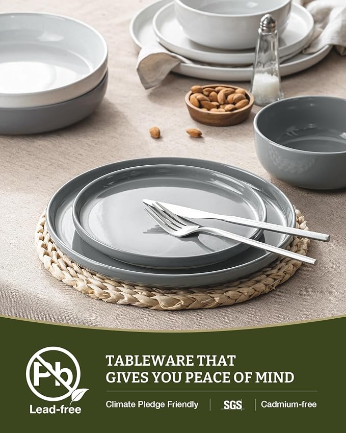 Famiware Milkyway Plates and Bowls Sets, 12 Pieces Stoneware Dinnerware Sets, Dishes Set for 4, White & Dark Gray