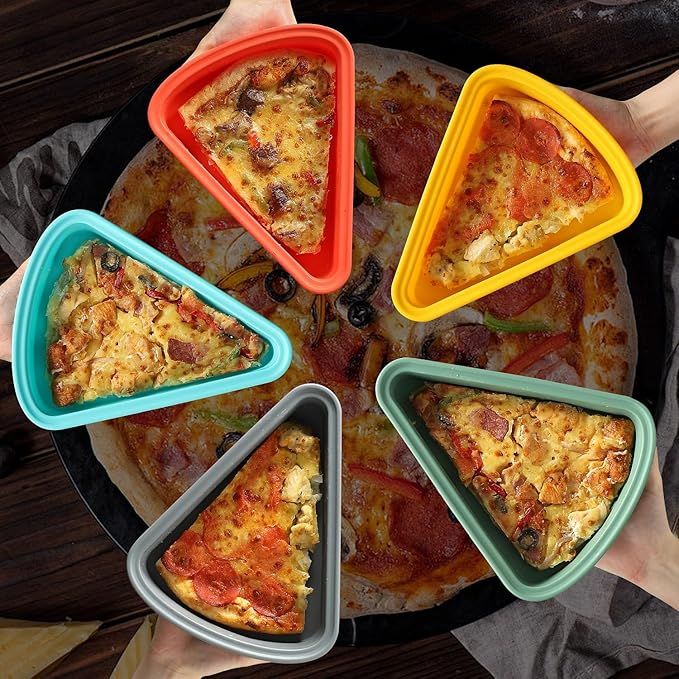 3sets Reusable Silicone Leftover Pizza Slice Storage Container with Air-tight Lids-BPA Free,Fits Single Slice up to 16”,Save Space,Refrigerator organizer(3 Space Grey)