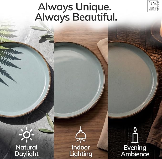 Stoneware dinnerware set 8 persons Rustic 24 pcs - Rustic design dinnerware set, dishwasher safe - Bowl and plate set - Pure Living dinnerware in smoky blue…