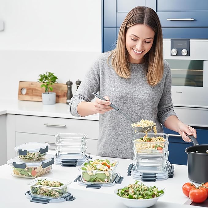 TYKOON 10 Pack Glass Meal Prep Containers with Snap Locking Lids, Airtight Leakproof Bento Boxes for Lunch Freezer Microwave and Dishwasher Safe, Includes 5x36oz and 5x12oz