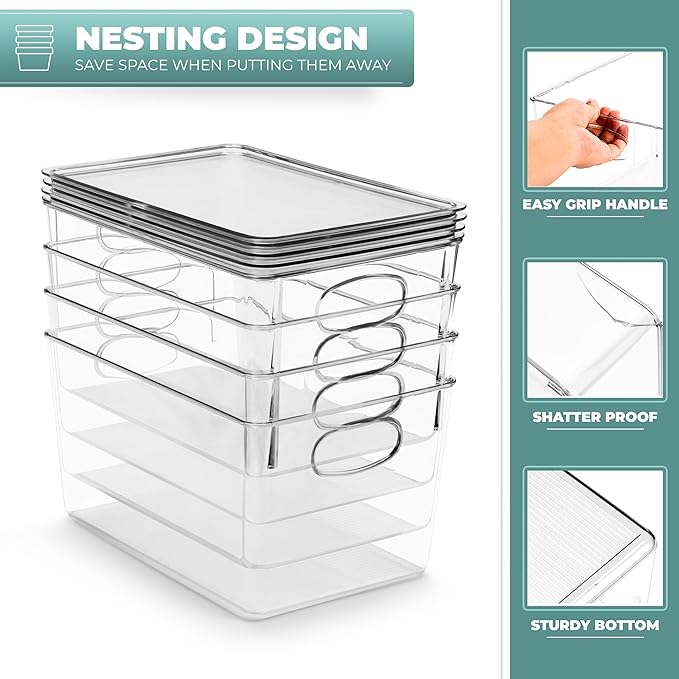 Sorbus Large Plastic Storage Bins with Lids - for Kitchen Organization, Pantry Organizers and Storage, Fridge Organizer, Cabinet Organizer, Refrigerator Organizer Bins - Clear Storage Bins (2 pack)