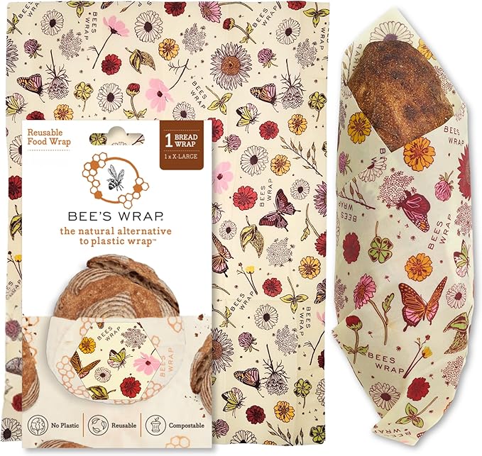 Bee's Wrap Beeswax Wraps for Bread - Beeswax Bread Wrap for Sourdough & Bread Storage - Plastic Free Made in USA Reusable Natural Food Wrap - Meadow Magic