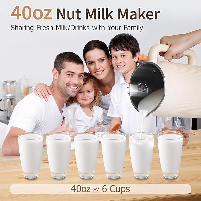 8 in 1 Nut Milk Maker Machine, 40oz Homemade Almond, Soy, Oat, Coconut, Yogurt and Non Dairy Beverages, Automatic Soybean Blender Machine with Delay Setting, Keep Warm, Self-Cleaning