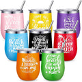 Sliner 8 Pcs Beach Girls Trip Wine Tumbler with Lids Summer Beach Travel Gifts 12oz Stainless Steel Wine Cups for Girls Women Weekend Trip Vacation Cruise Seaside Gifts
