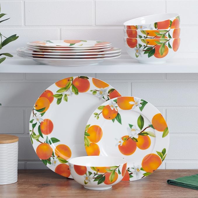 Mikasa Mandarin Bone China Lightweight Chip Resistant 12 Piece Dinnerware Set, Service for 4