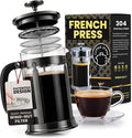 EzDtach French Press Coffee Maker 34oz Grey – Borosilicate Glass Pot with 304 Grade Stainless Steel French Press, Double Filter and 2 Extra Screens for Rich, Full-Bodied Flavor at Home or Office