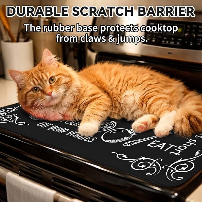 Decorative Stove Top Covers for Electric Stove 28"x20" – Heat Resistant Glass Cooktop Protector Dish Drying Mat – Non-Slip Rubber Backing Washer Top Cover Waterproof Extra Counter Space (Kitchen 3)