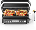 CATTLEMAN Panini Grill Press Sandwich Maker with Removable Plates, 1600W, 5 in 1 Smokeless Indoor Grill & Griddle with Meat Thermometer, PFAS Free Ceramic Nonstick Reversible Plates, Opens Flat